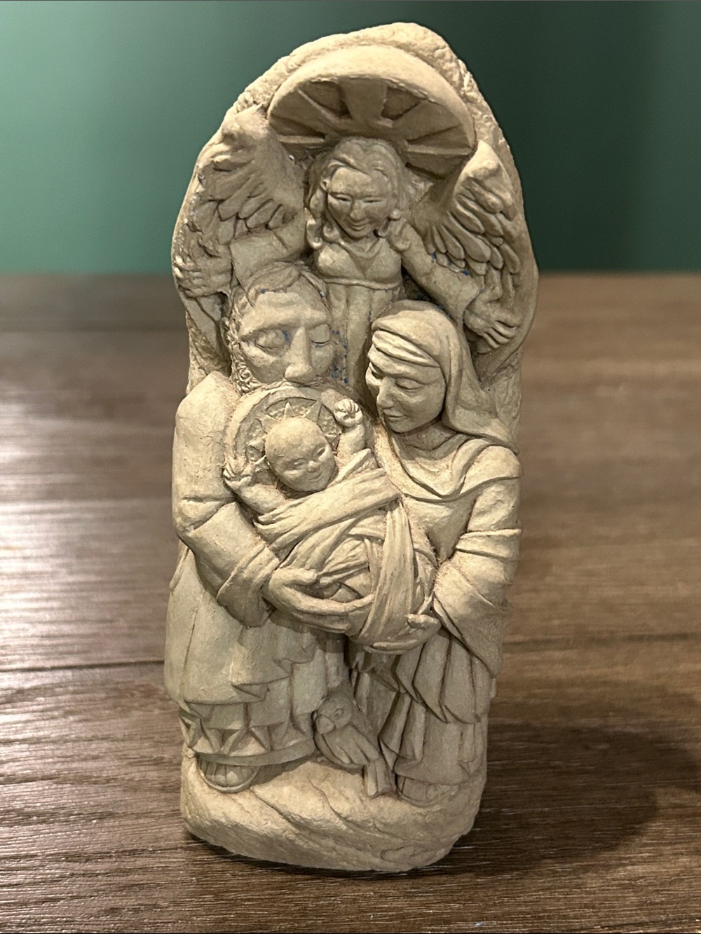 George Carruth Studio hand cast stone Angel Watching Over Nativity artist Signed